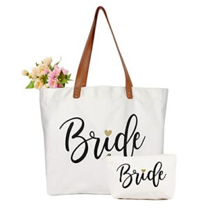 Lamyba Bride Bag with Makeup Bag, Mrs Tote Bag, Bride to be Gifts/Bridal Shower Gifts for Bride, White