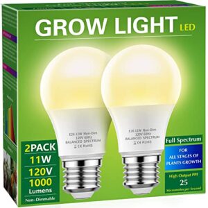 grow light bulbs, briignite led grow light bulb a19 bulb, full spectrum grow light bulb, plant light bulbs e26 base, 11w grow bulb 100w equivalent, grow light for indoor plants, seed starting, 2pack