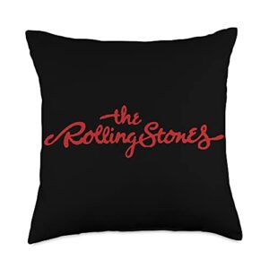 the rolling stones official curly logo black throw pillow, 18x18, multicolor