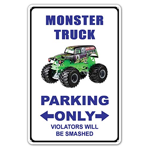 NINGFEI Metal Street Sign Monster Truck Parking Only Violators Will Be Smashed Decor Tin Signs 8 x 12 inches Decorative Sign