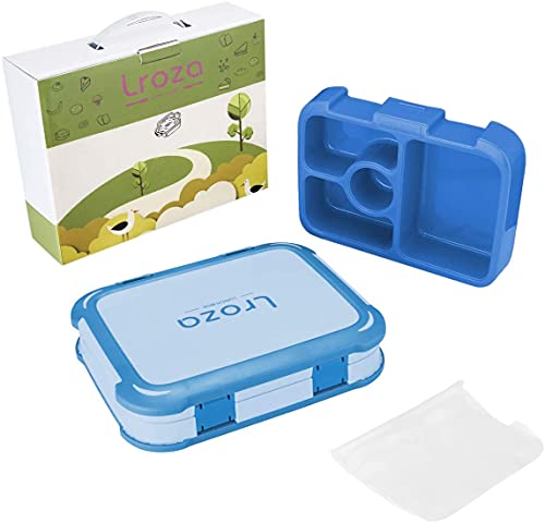 LROZA Leakproof Kids Lunch Box | 4-Compartment Bento Box for Kids | BPA-Free | School Lunch Container for Boys Girls | Children Travel On-the-Go Meal and Snack Packing Containers, BLUE-1