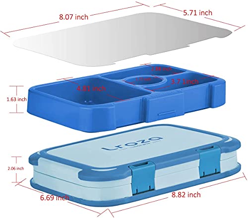 LROZA Leakproof Kids Lunch Box | 4-Compartment Bento Box for Kids | BPA-Free | School Lunch Container for Boys Girls | Children Travel On-the-Go Meal and Snack Packing Containers, BLUE-1