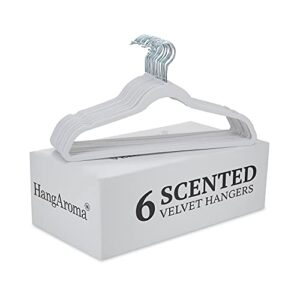 hangaroma non-slip scented velvet hangers - heavy duty clothes hanger - ultra thin space saving 360 degree swivel hook - ideal for coats, jackets, pants, & dress - cotton blossom - 6 pack