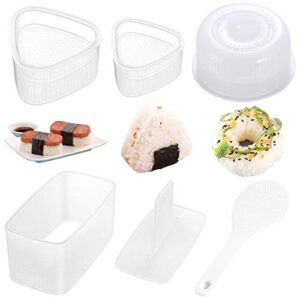 ayccnh 4 pack sushi maker kit, non stick musubi maker with little rice paddle, onigiri triangle sushi press (large & small), donut rice shaper mold diy tool