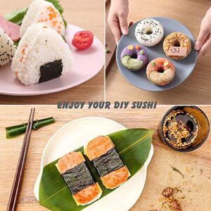 AYCCNH 4 Pack Sushi Maker Kit, Non Stick Musubi Maker with Little Rice Paddle, Onigiri Triangle Sushi Press (Large & Small), Donut Rice Shaper Mold DIY Tool