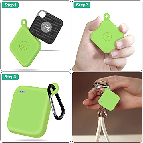 EVAHOM Silicone Case with Keychain for Tile Pro Tracker, 2 PCS Tile Pro Cover Case with Lightweight Waterproof and Anti-Scratch Protective Sleeve, Thin Case Easy to Carry and Green Glow in The Dark