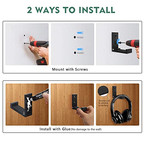 Folding Coat Hooks, 5 Pcs Heavy Duty Wall Hooks, Aluminum Alloy Adhesive Foldable Headphone Holder Hooks Wall Mounted with 10 Screws for Hanging Coat, Hat, Towel, Bag, Black