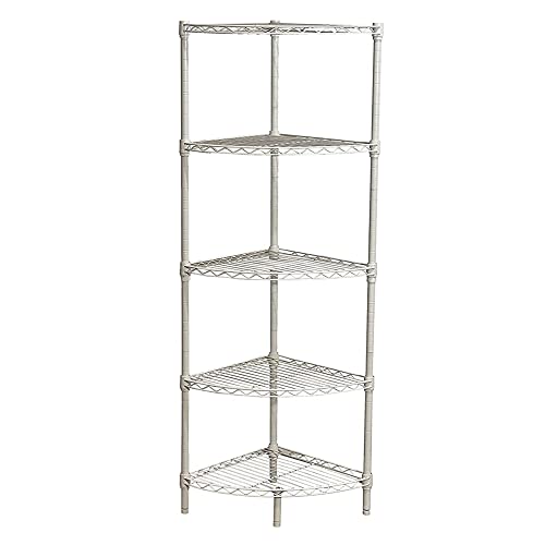 Juggernaut Storage White 5-Tier Corner Steel Wire Shelving Unit (14 in. W x 47 in. H x 14 in. D), WSCR141447-5WH