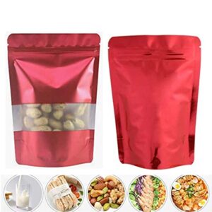 mylar bags for food storage 50pcs ( 7" x 12 ") resealable aluminum foil package bags smell proof cookies mylar bags for long term storage zip lock packaging and stand up pouches (matte red ).