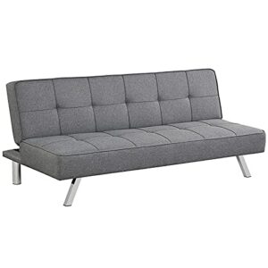 giantex 3-seat convertible sofa bed, sofa bed w/ 3 adjustable angles, line fabric & high-density sponge, durable wood frame &sturdy stainless-steel feet, suitable for living room, bedroom