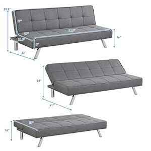 Giantex 3-Seat Convertible Sofa Bed, Sofa Bed w/ 3 Adjustable Angles, Line Fabric & High-Density Sponge, Durable Wood Frame &Sturdy Stainless-Steel Feet, Suitable for Living Room, Bedroom