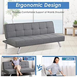 Giantex 3-Seat Convertible Sofa Bed, Sofa Bed w/ 3 Adjustable Angles, Line Fabric & High-Density Sponge, Durable Wood Frame &Sturdy Stainless-Steel Feet, Suitable for Living Room, Bedroom