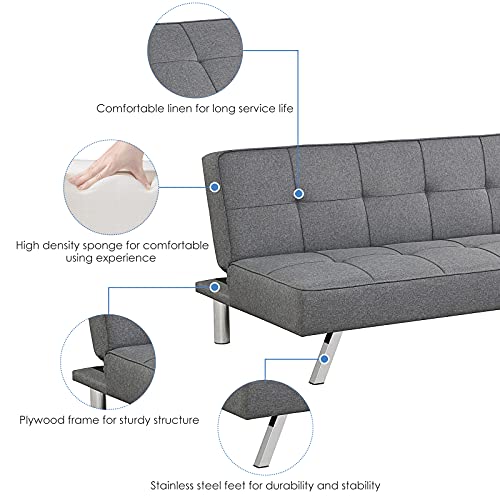 Giantex 3-Seat Convertible Sofa Bed, Sofa Bed w/ 3 Adjustable Angles, Line Fabric & High-Density Sponge, Durable Wood Frame &Sturdy Stainless-Steel Feet, Suitable for Living Room, Bedroom