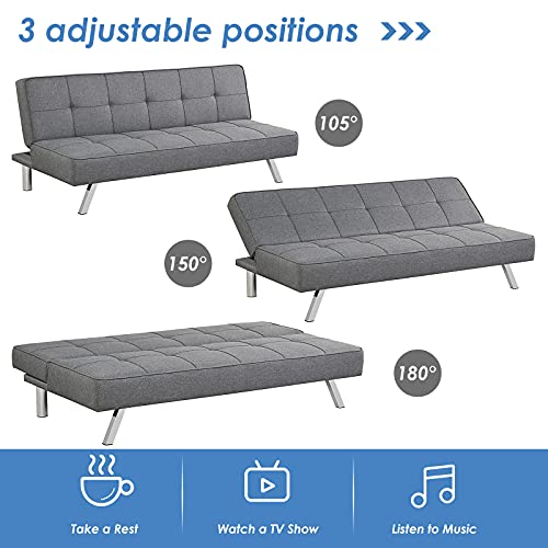 Giantex 3-Seat Convertible Sofa Bed, Sofa Bed w/ 3 Adjustable Angles, Line Fabric & High-Density Sponge, Durable Wood Frame &Sturdy Stainless-Steel Feet, Suitable for Living Room, Bedroom