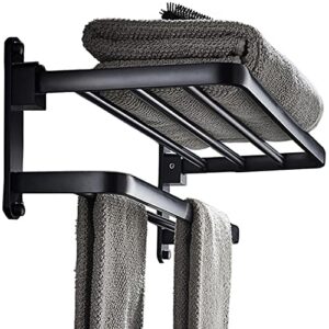 bozwell bathroom lavatory towel rack with two towel bars,24-inch towel holder with shelf bz205-a (matte black)