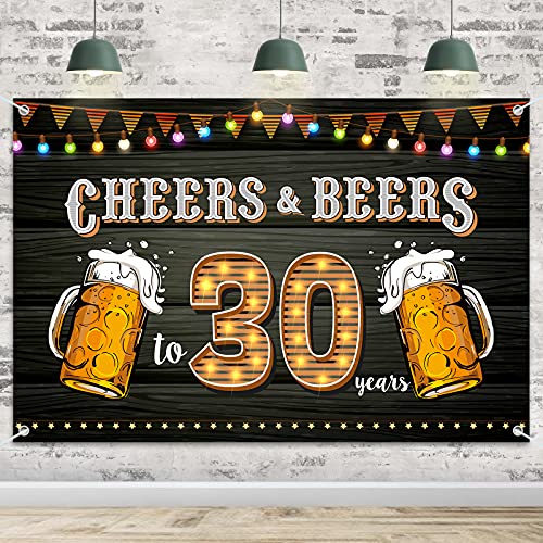 HAMIGAR 6x4ft 30th Birthday Anniversary Banner Backdrop - Cheers and Beers to 30 Years Birthday Anniversary Decorations Party Supplies