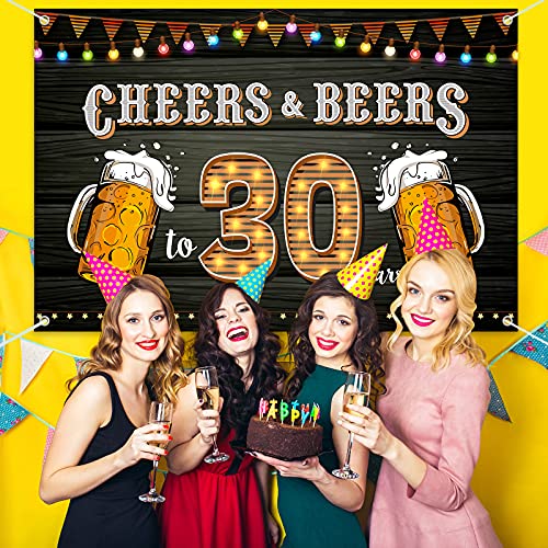 HAMIGAR 6x4ft 30th Birthday Anniversary Banner Backdrop - Cheers and Beers to 30 Years Birthday Anniversary Decorations Party Supplies