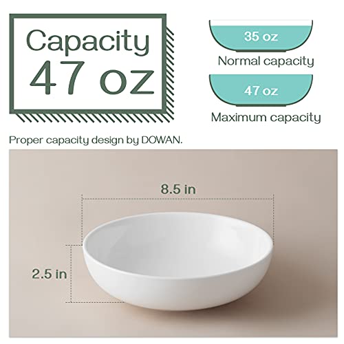 DOWAN Large Pasta Bowls, 47 Ounce Extra Deep Soup Bowls and Salad Serving Bowls, 8.5 x 2.5 Inches Ceramic Pasta Plates, Pasta Bowls Set of 4, White