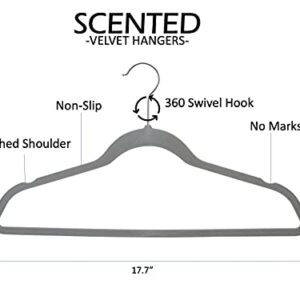 HangAroma Non-Slip Scented Velvet Hangers - Heavy Duty Clothes Hanger - Ultra Thin Space Saving 360 Degree Swivel Hook - Ideal for Coats, Jackets, Pants, & Dress - French Lavender - 6 Pack