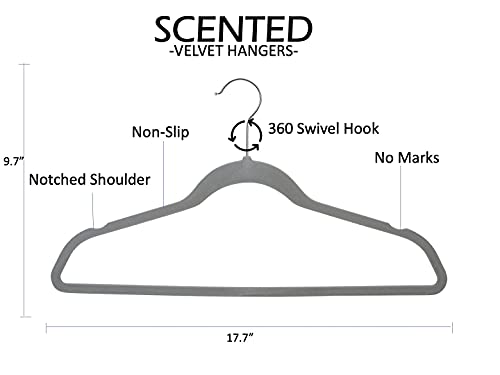 HangAroma Non-Slip Scented Velvet Hangers - Heavy Duty Clothes Hanger - Ultra Thin Space Saving 360 Degree Swivel Hook - Ideal for Coats, Jackets, Pants, & Dress - French Lavender - 6 Pack