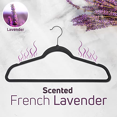 HangAroma Non-Slip Scented Velvet Hangers - Heavy Duty Clothes Hanger - Ultra Thin Space Saving 360 Degree Swivel Hook - Ideal for Coats, Jackets, Pants, & Dress - French Lavender - 6 Pack