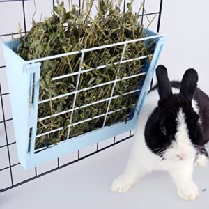 rubyhome hay feeder for rabbits, guinea pigs, and chinchillas - minimize waste and mess with 9 1/4" x 3 3/4" x 8" hanging alfalfa and timothy hay dispenser (blue)