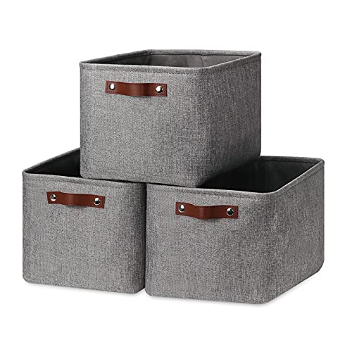 HNZIGE Storage Basket Bins(3 Pack) Large Collapsible Storage baskets for organizing Shelf Closet Bedroom, Perfect Storage Box with Handles for Closet, Clothes, Toy, Home?Gray, 15" x 11" x 9.5"?