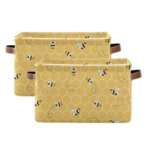 honeycomb animal bee storage bins basket, honeybee collapsible storage cube rectangle storage box with handles for shelf closet nursery bedroom home office 1 pack