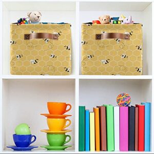 Honeycomb Animal Bee Storage Bins Basket, Honeybee Collapsible Storage Cube Rectangle Storage Box with Handles for Shelf Closet Nursery Bedroom Home Office 1 Pack