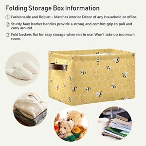 Honeycomb Animal Bee Storage Bins Basket, Honeybee Collapsible Storage Cube Rectangle Storage Box with Handles for Shelf Closet Nursery Bedroom Home Office 1 Pack