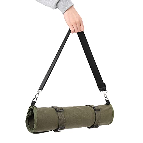 Heavy Duty 16 OZ Waxed Canvas Knife Roll Case With 11 Pockets, Easily Carried With Shoulder Strap