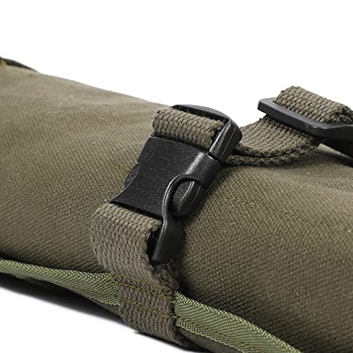 Heavy Duty 16 OZ Waxed Canvas Knife Roll Case With 11 Pockets, Easily Carried With Shoulder Strap