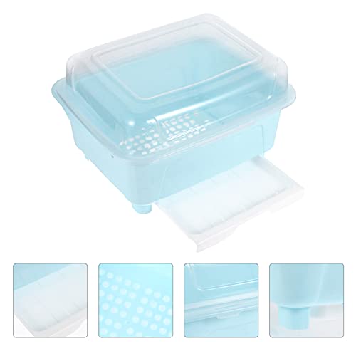 Hemoton Dish Drying Rack with Lid Cover Nursing Bottle Holder Kitchen Plate Cup Dish Drying Rack Tray Cutlery Dish Drainer Kitchen Cabinet Organizer Blue