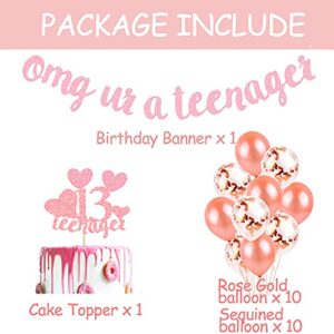 13th Birthday Decorations for Girls Rose Gold Sash Tiara Crown Cake Topper Banner Balloons for 13 Years Old Birthday Party Supplies