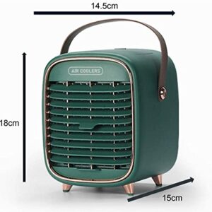 Tenbroman Portable Air Conditioner Fan, Retro Rechargeable Mini Air Cooler Battery Powered Desk Fan with Handle, Desk Misting Fan with 3 Speeds for Sports Office and Outdoor, 1 Pcs (Green)