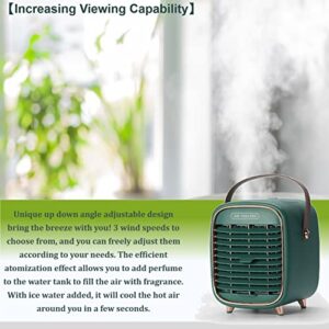 Tenbroman Portable Air Conditioner Fan, Retro Rechargeable Mini Air Cooler Battery Powered Desk Fan with Handle, Desk Misting Fan with 3 Speeds for Sports Office and Outdoor, 1 Pcs (Green)