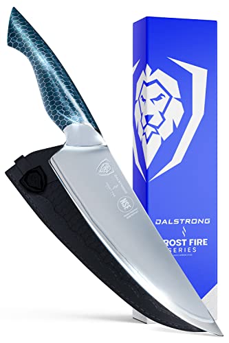 Dalstrong Chef Knife - 8 inch - Frost Fire Series Arctic Ocean - High-Chromium 10CR15MOV Stainless Steel Kitchen Knife - Sand Blasted Frosted - Ocean Teal Honeycomb Handle - Sheath - NSF Certified