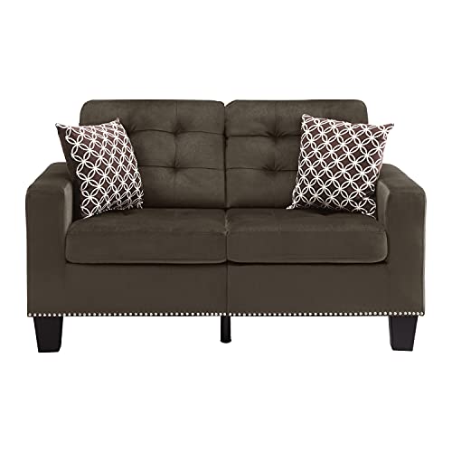 Lexicon Leighton Fabric Loveseat with 2 Pillows, 57" W, Chocolate