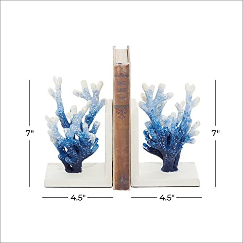 Deco 79 Metal Coral Ombre Bookends, Set of 2 4"W, 7"H, Blue