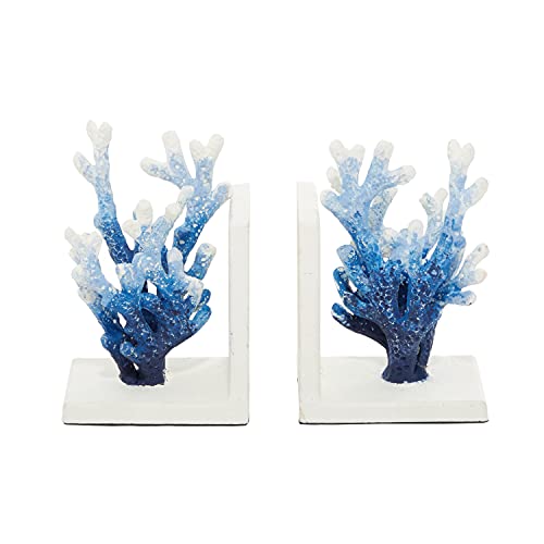 Deco 79 Metal Coral Ombre Bookends, Set of 2 4"W, 7"H, Blue