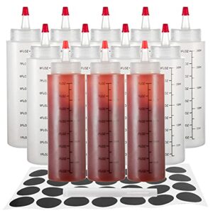 squeeze bottles, 12 pack of 8 oz plastic condiment squeeze bottles with red caps - great for ketchup, sauces, icing, cookie decorating, crafts, liquid