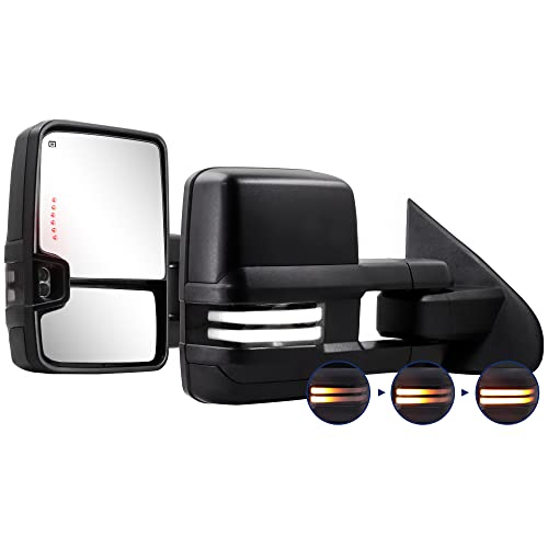 Switchback Towing Mirror for Silverado Sierra - Compatible with 2014-2018 Chevy GMC 1500; 2015-2019 Silverado Sierra 2500 HD 3500 HD with Power Adjusted Glass Heated Running & Turn Signal Lights Black