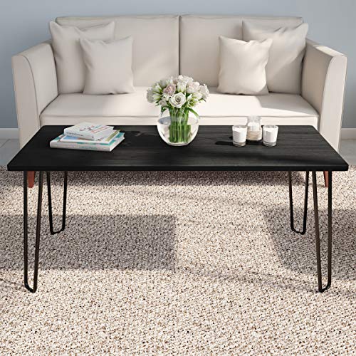 Lavish Home Coffee Table with Hairpin Legs, (L) 41.25” x (W) 19.5” x (H) 17.75”, Black