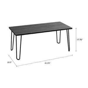 Lavish Home Coffee Table with Hairpin Legs, (L) 41.25” x (W) 19.5” x (H) 17.75”, Black