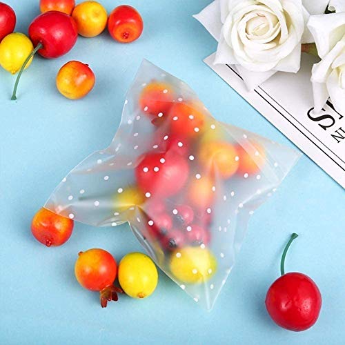 100PCS Self Adhesive Cookie Bags Treat Bags, Resealable Cellophane Bags, White Polka Dot Individual Cookie Bags with Thank You Stickers for Gift Giving