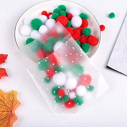 100PCS Self Adhesive Cookie Bags Treat Bags, Resealable Cellophane Bags, White Polka Dot Individual Cookie Bags with Thank You Stickers for Gift Giving