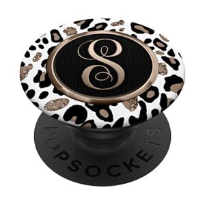 white leopard print cheetah monogram initial "letter s" popsockets swappable popgrip