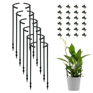 12 pack plant support plant stakes with 24 pcs plant clips, half round plant support ring plastic plant cage holder flower pot climbing trellis for small plant flower vegetable,indoor plants
