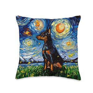 sagittarius gallery miniature pinscher starry night dog min pin art by aja throw pillow, 16x16, multicolor