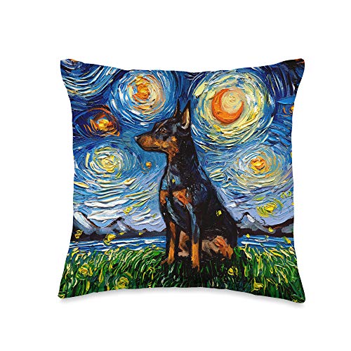 Sagittarius Gallery Miniature Pinscher Starry Night Dog Min Pin Art by Aja Throw Pillow, 16x16, Multicolor